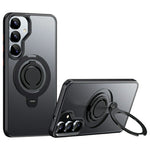 For Samsung Galaxy S25 Magnetic Case Kickstand Matte PC + TPU Phone Cover with Silicone Ring