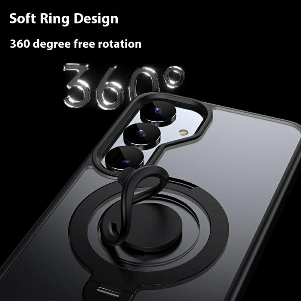 For Samsung Galaxy S25 Magnetic Case Kickstand Matte PC + TPU Phone Cover with Silicone Ring