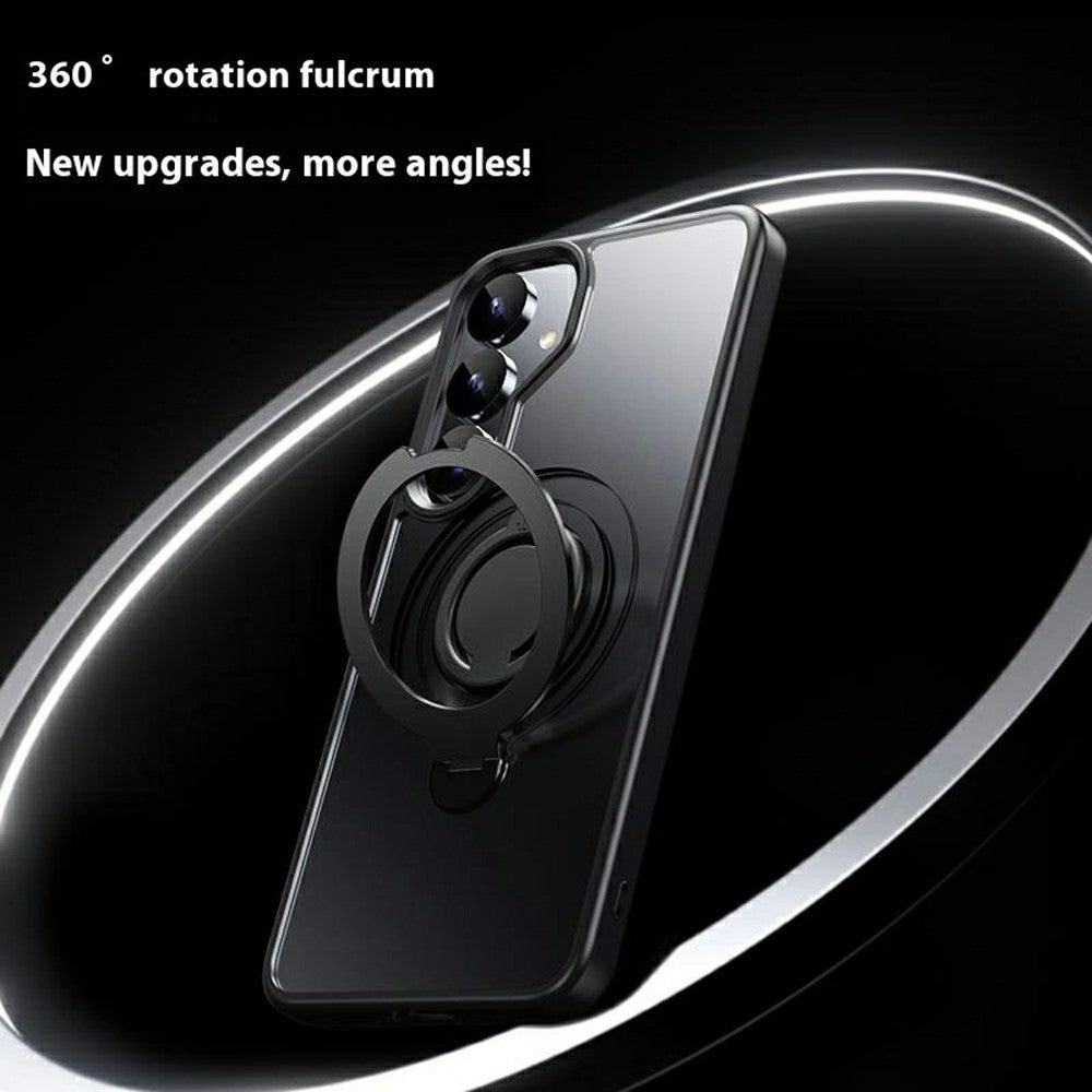 For Samsung Galaxy S25 Magnetic Case Kickstand Matte PC + TPU Phone Cover with Silicone Ring