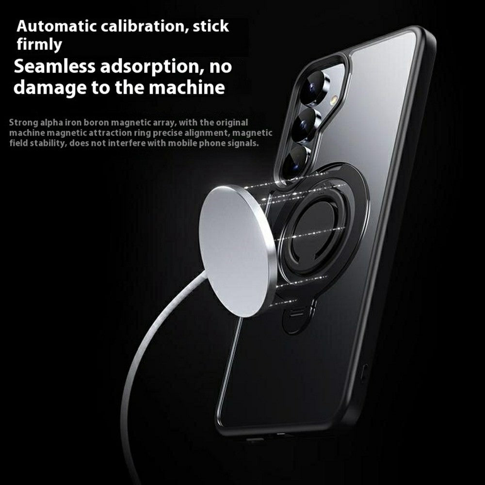 For Samsung Galaxy S25 Magnetic Case Kickstand Matte PC + TPU Phone Cover with Silicone Ring
