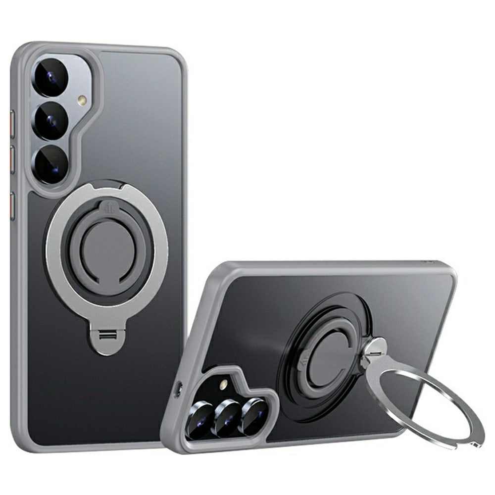For Samsung Galaxy S25 Magnetic Case Kickstand Matte PC + TPU Phone Cover with Silicone Ring
