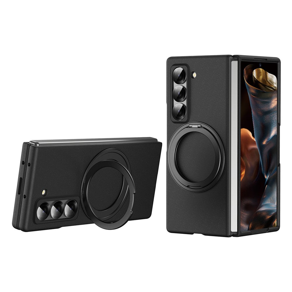 Magnetic Phone Case for Samsung Galaxy Z Fold Special Ring Kickstand Hard PC Cover with Tempered Glass Screen Film