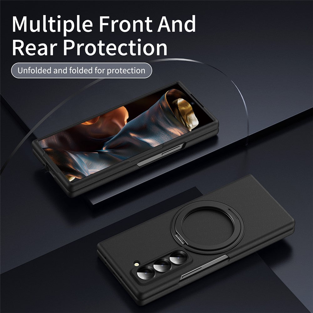 Magnetic Phone Case for Samsung Galaxy Z Fold Special Ring Kickstand Hard PC Cover with Tempered Glass Screen Film
