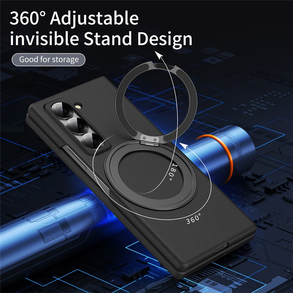 Magnetic Phone Case for Samsung Galaxy Z Fold Special Ring Kickstand Hard PC Cover with Tempered Glass Screen Film