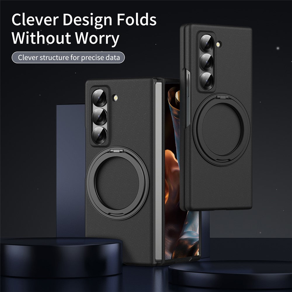 Magnetic Phone Case for Samsung Galaxy Z Fold Special Ring Kickstand Hard PC Cover with Tempered Glass Screen Film