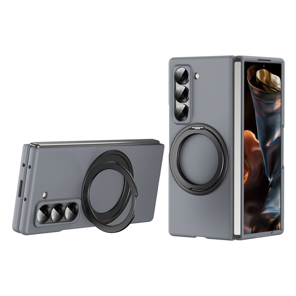 Magnetic Phone Case for Samsung Galaxy Z Fold Special Ring Kickstand Hard PC Cover with Tempered Glass Screen Film