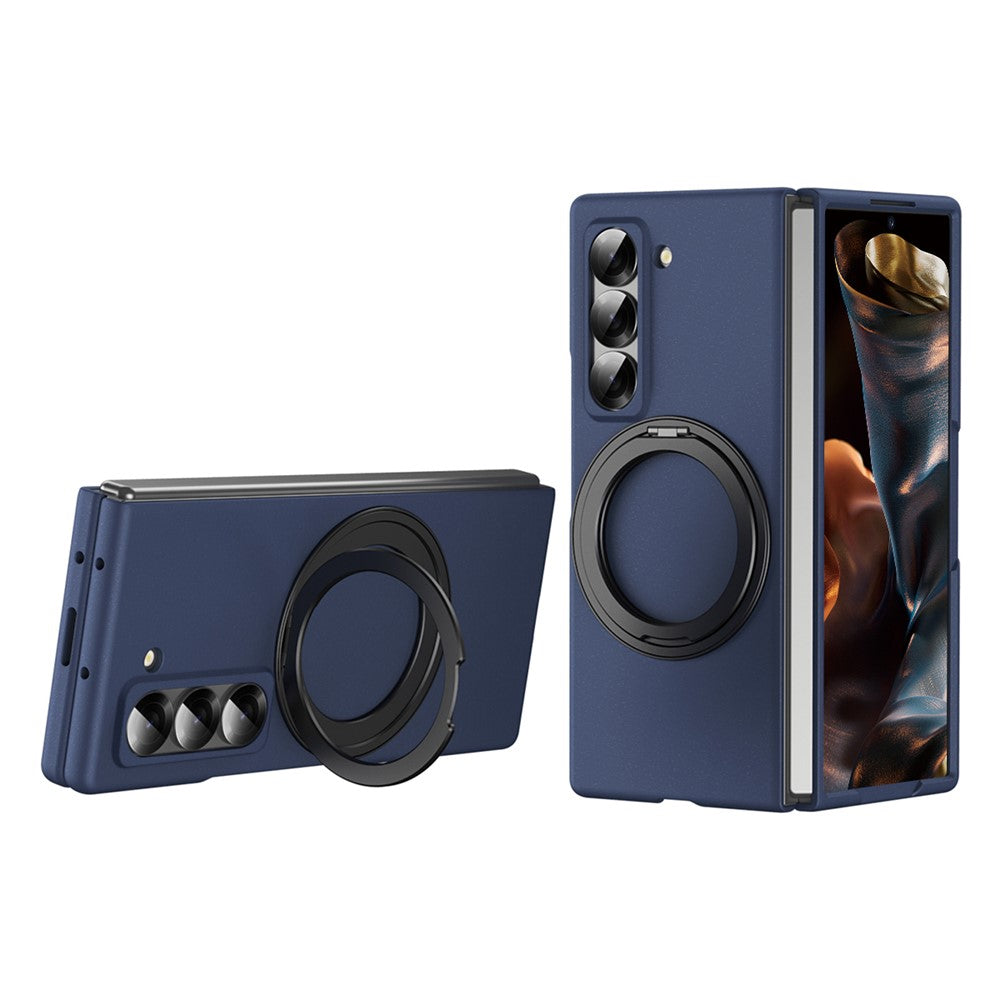 Magnetic Phone Case for Samsung Galaxy Z Fold Special Ring Kickstand Hard PC Cover with Tempered Glass Screen Film