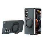 Magnetic Phone Case for Samsung Galaxy Z Fold Special Ring Kickstand Hard PC Cover with Tempered Glass Screen Film