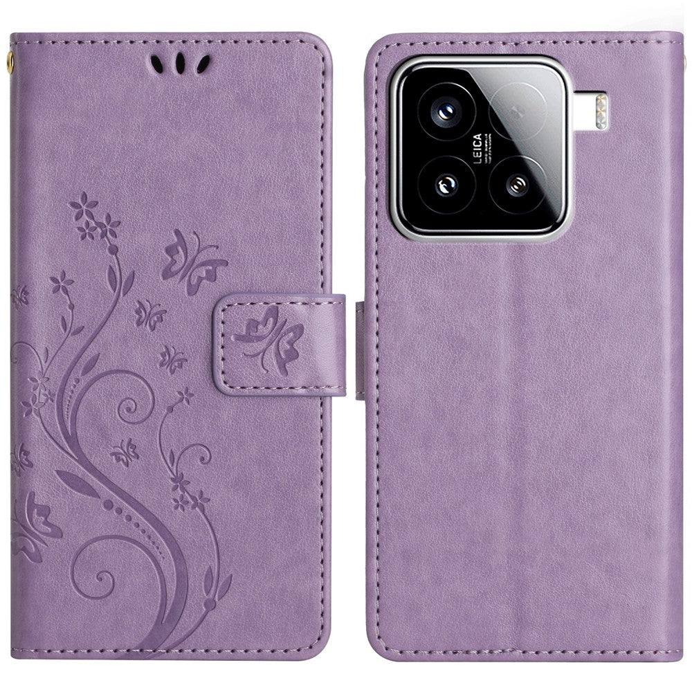 Xiaomi 15 Läderplånboksfodral med Fjärilsblomma och Rem