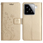 For Xiaomi 15 Leather Wallet Case Butterfly Flower Imprinted Phone Cover with Strap