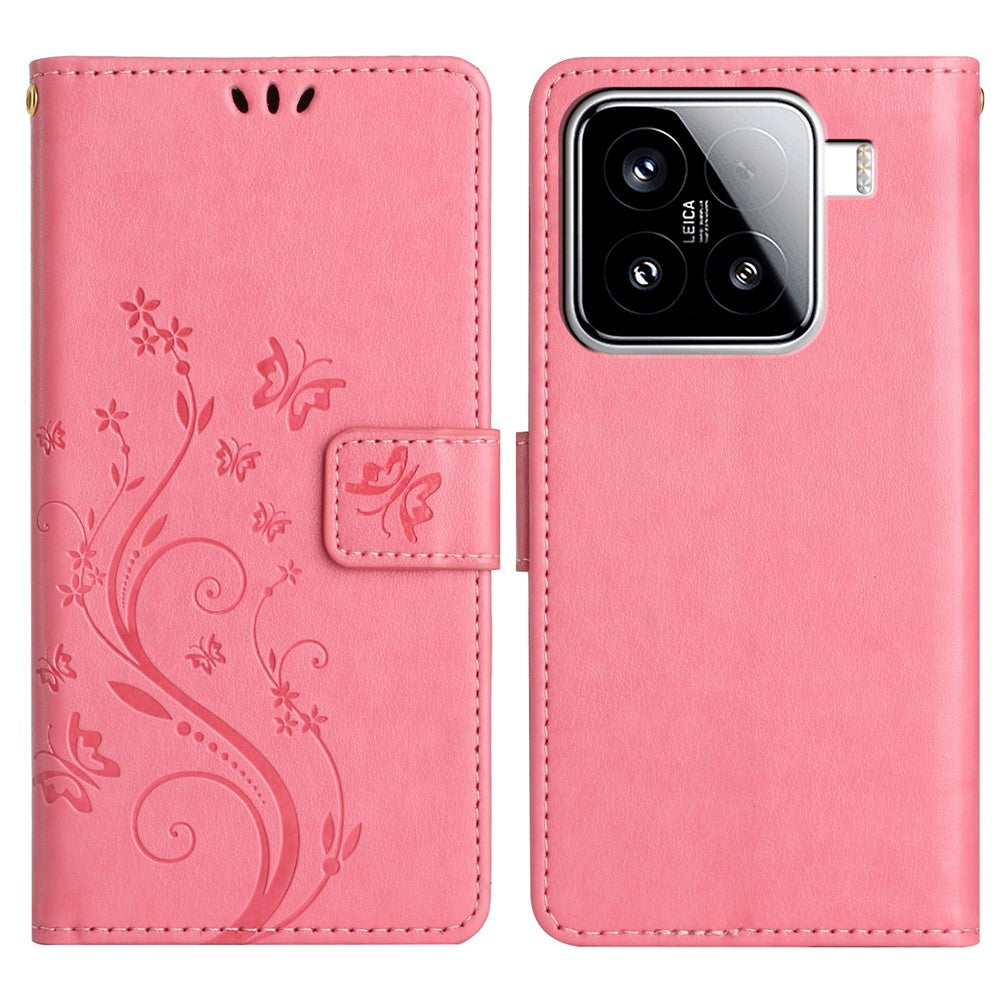 Xiaomi 15 Läderplånboksfodral med Fjärilsblomma och Rem