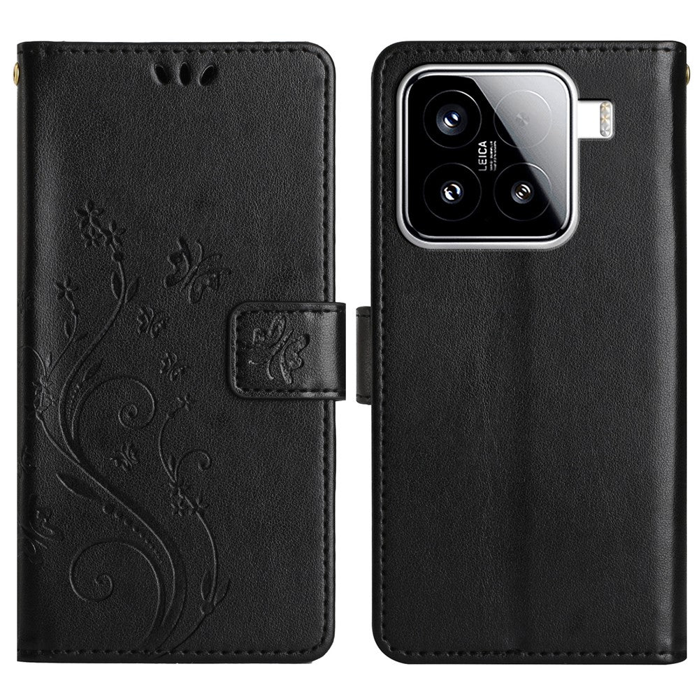 Xiaomi 15 Läderplånboksfodral med Fjärilsblomma och Rem