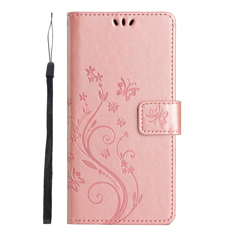 For Xiaomi 15 Pro Leather Wallet Case Butterfly Flower Imprinted Phone Cover with Strap