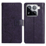 For Xiaomi 15 Pro Leather Wallet Case Butterfly Flower Imprinted Phone Cover with Strap