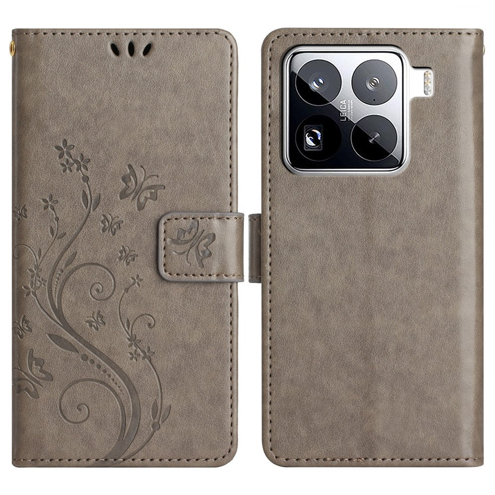 For Xiaomi 15 Pro Leather Wallet Case Butterfly Flower Imprinted Phone Cover with Strap