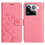 For Xiaomi 15 Pro Leather Wallet Case Butterfly Flower Imprinted Phone Cover with Strap