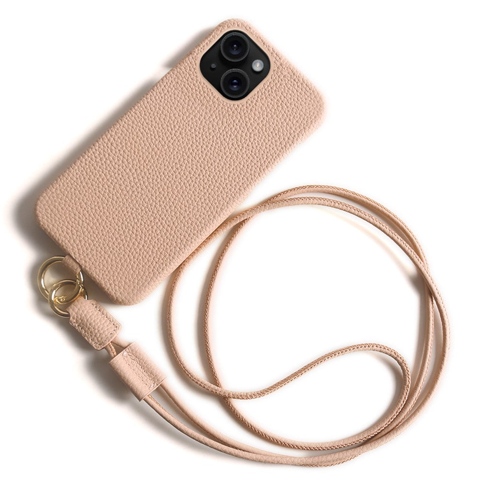Til iPhone 14 Cover med Snor Ægte Koskind PC Telefon Bagcover