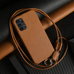 Til Samsung Galaxy A13 4G cover med lanyard ægte koskind PC telefon bagcover