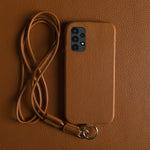 Til Samsung Galaxy A13 4G cover med lanyard ægte koskind PC telefon bagcover