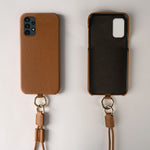 Til Samsung Galaxy A13 4G cover med lanyard ægte koskind PC telefon bagcover