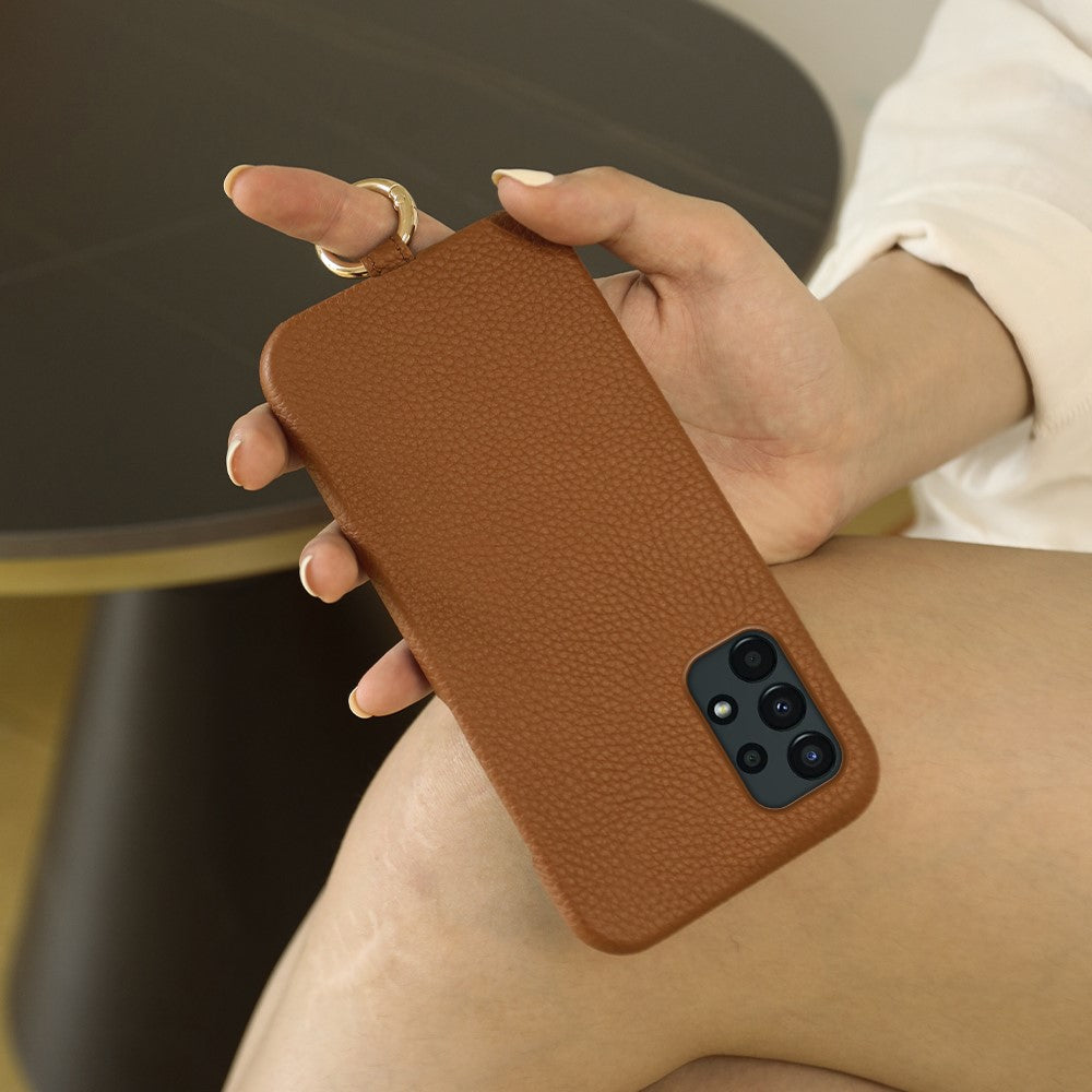 Til Samsung Galaxy A13 4G cover med lanyard ægte koskind PC telefon bagcover