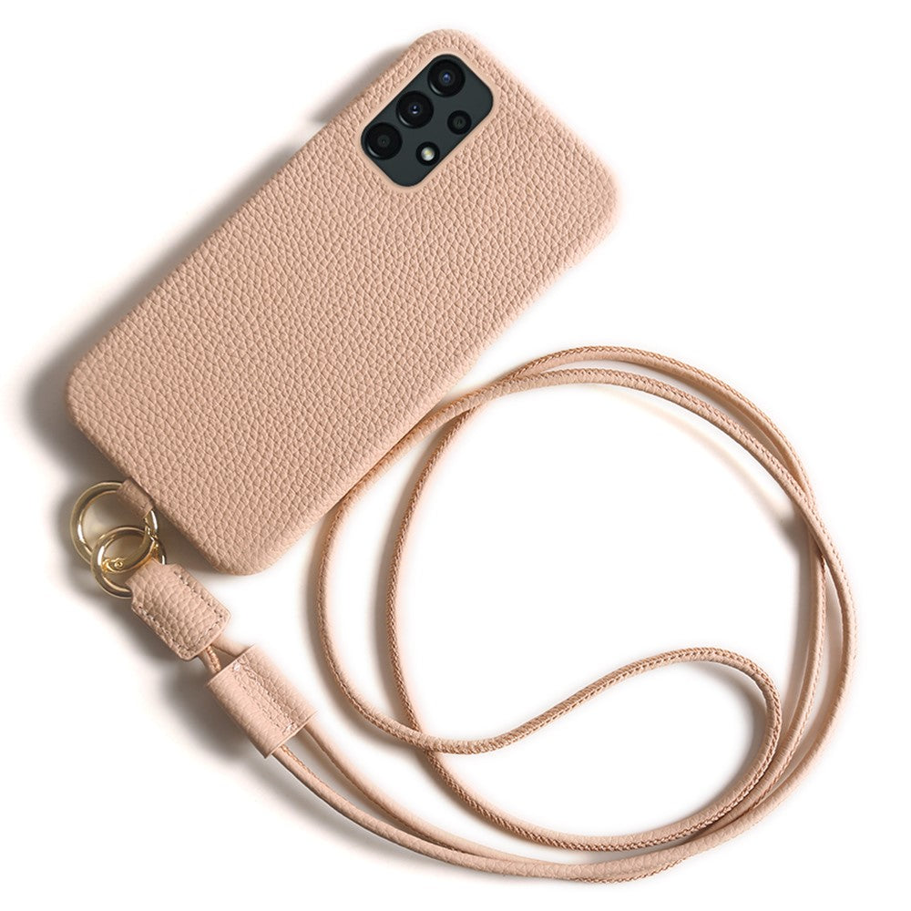 Til Samsung Galaxy A13 4G cover med lanyard ægte koskind PC telefon bagcover