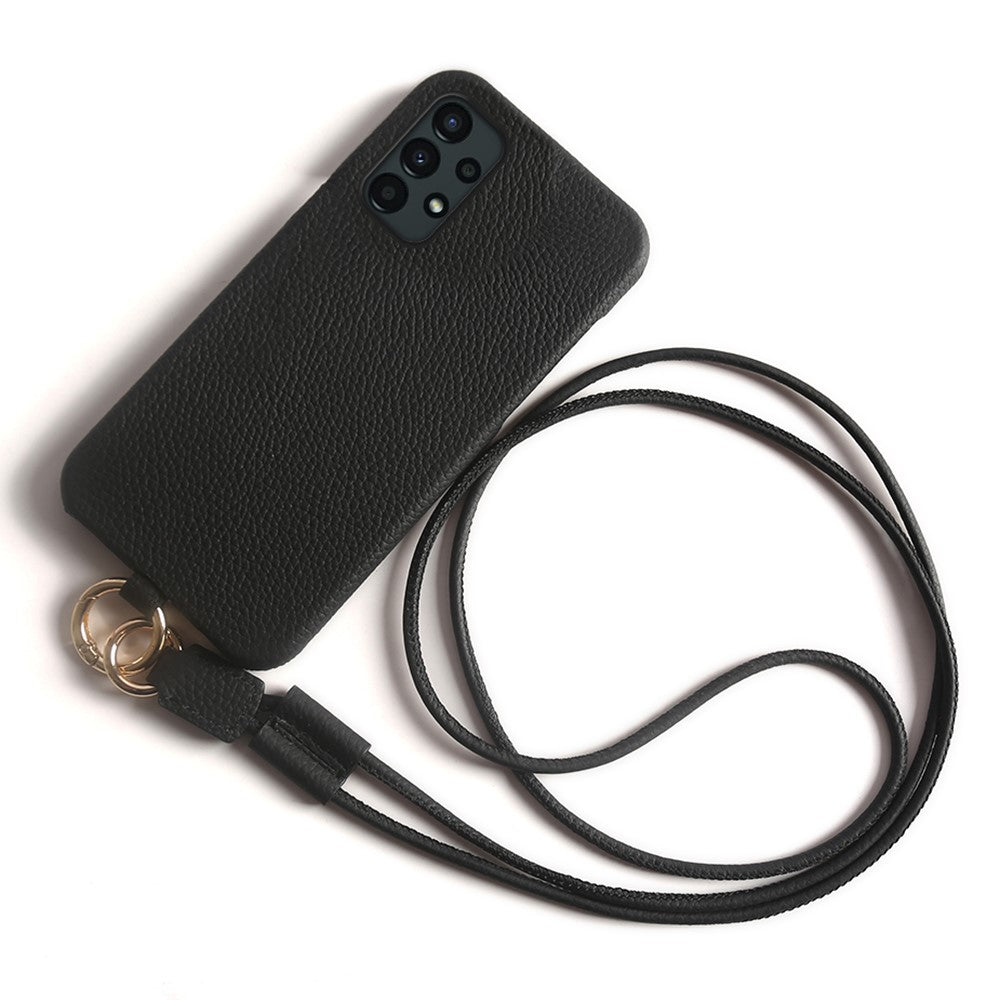 Til Samsung Galaxy A13 4G cover med lanyard ægte koskind PC telefon bagcover