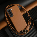Til Samsung Galaxy S22 5G Cover med Lanyard Ægte Koskind PC-telefonbagcover