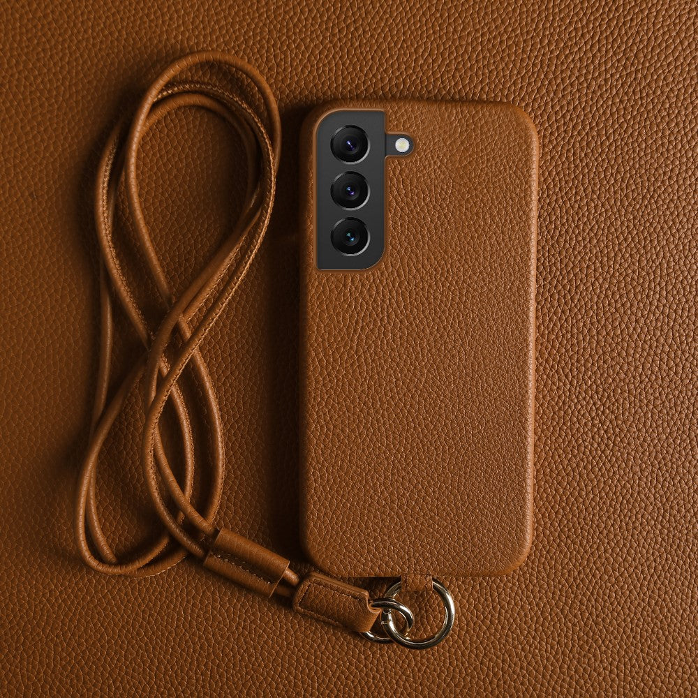 Til Samsung Galaxy S22 5G Cover med Lanyard Ægte Koskind PC-telefonbagcover