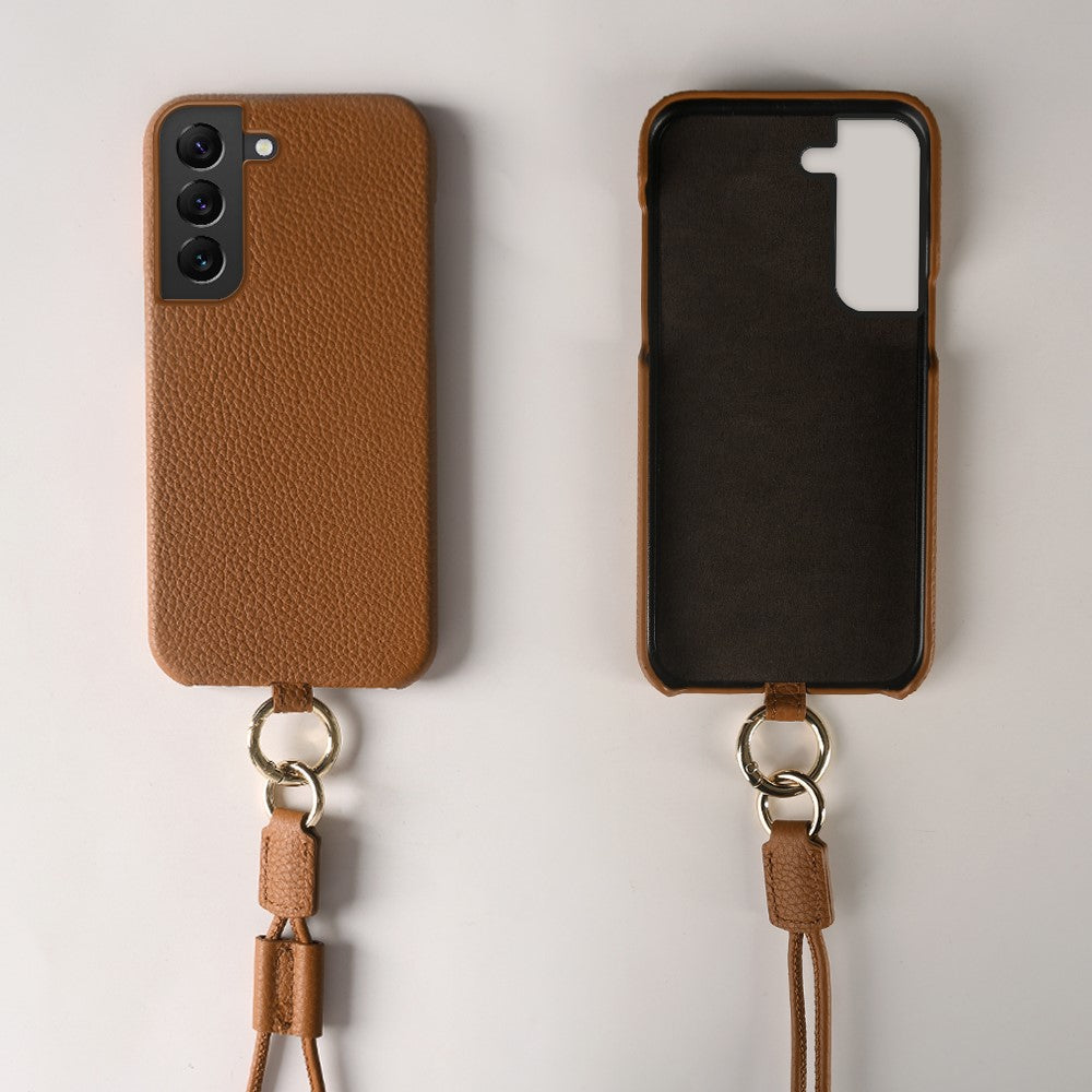 Til Samsung Galaxy S22 5G Cover med Lanyard Ægte Koskind PC-telefonbagcover