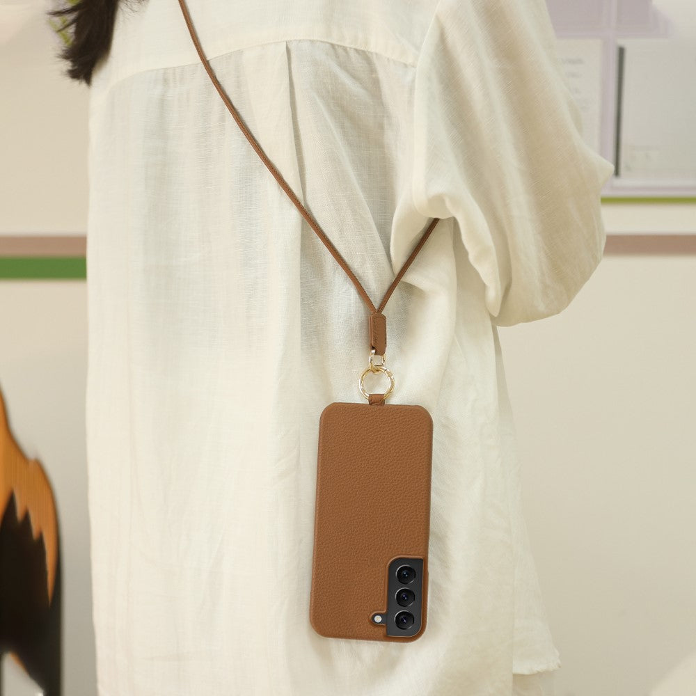 Til Samsung Galaxy S22 5G Cover med Lanyard Ægte Koskind PC-telefonbagcover