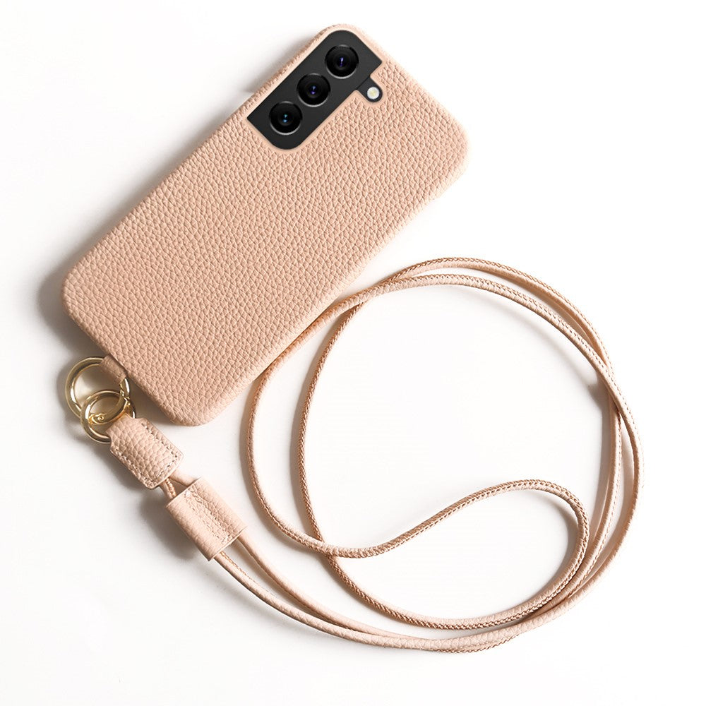 Til Samsung Galaxy S22 5G Cover med Lanyard Ægte Koskind PC-telefonbagcover