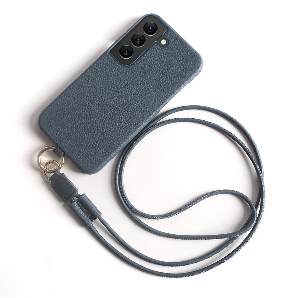 Til Samsung Galaxy S22 5G Cover med Lanyard Ægte Koskind PC-telefonbagcover