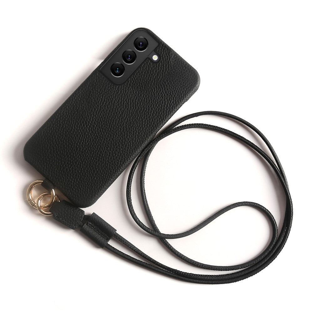 Til Samsung Galaxy S22 5G Cover med Lanyard Ægte Koskind PC-telefonbagcover