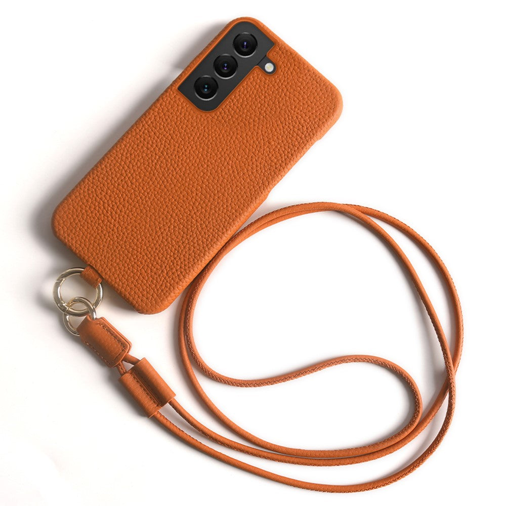 Til Samsung Galaxy S22 5G Cover med Lanyard Ægte Koskind PC-telefonbagcover