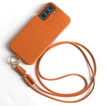 For Samsung Galaxy S21 4G / 5G Case with Lanyard Genuine Cow Leather PC Phone Back Cover