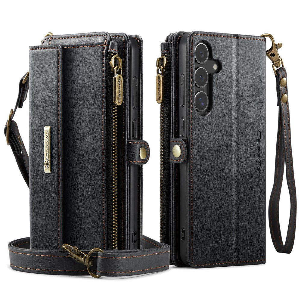 CASEME For Samsung Galaxy S25 Case  C39 RFID Blocking Zipper Wallet Stand Leather Cover with Strap