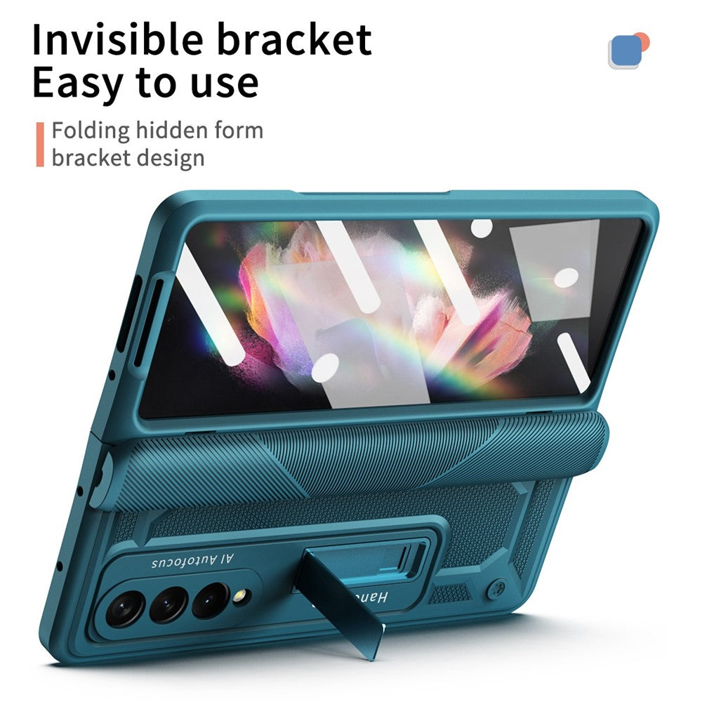 Til Samsung Galaxy Z Fold4 5G Anti-drop Sammenklappeligt Telefoncover Kickstand Magnetisk Hængsel Smartphone Cover med Hærdet Glas Skærmbeskyttelsesfilm