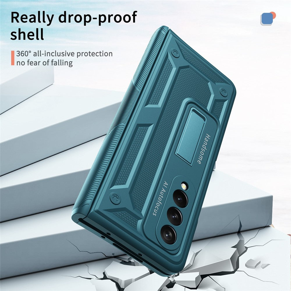 Til Samsung Galaxy Z Fold4 5G Anti-drop Sammenklappeligt Telefoncover Kickstand Magnetisk Hængsel Smartphone Cover med Hærdet Glas Skærmbeskyttelsesfilm