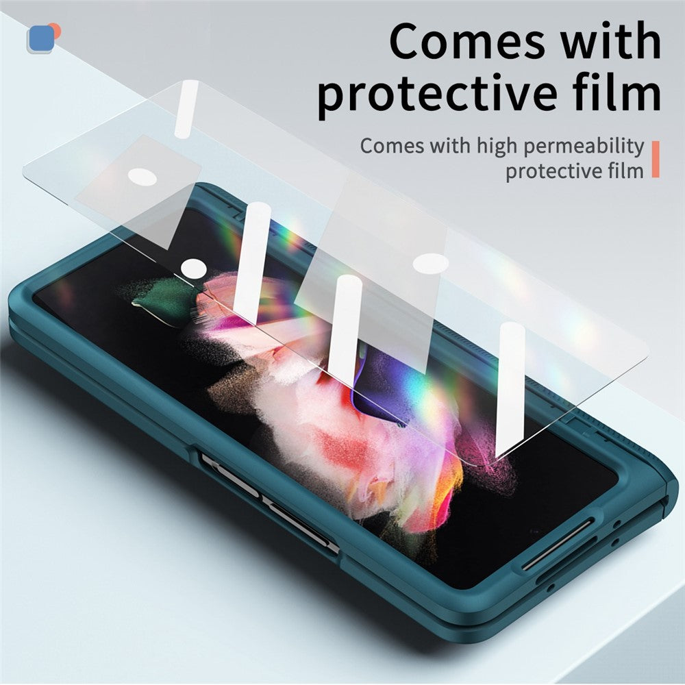 Til Samsung Galaxy Z Fold4 5G Anti-drop Sammenklappeligt Telefoncover Kickstand Magnetisk Hængsel Smartphone Cover med Hærdet Glas Skærmbeskyttelsesfilm