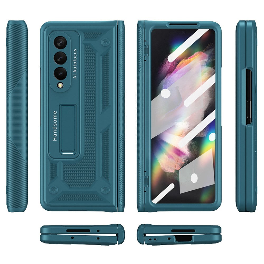 Til Samsung Galaxy Z Fold4 5G Anti-drop Sammenklappeligt Telefoncover Kickstand Magnetisk Hængsel Smartphone Cover med Hærdet Glas Skærmbeskyttelsesfilm