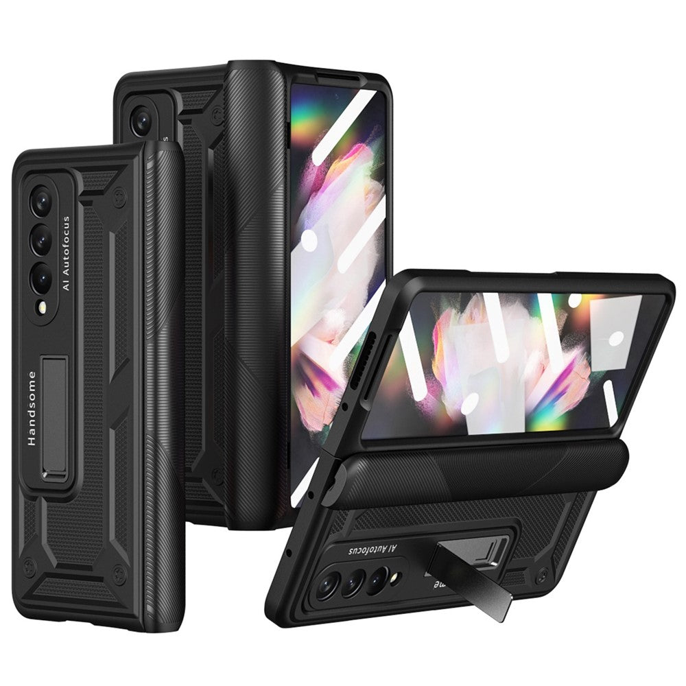 Til Samsung Galaxy Z Fold4 5G Anti-drop Sammenklappeligt Telefoncover Kickstand Magnetisk Hængsel Smartphone Cover med Hærdet Glas Skærmbeskyttelsesfilm