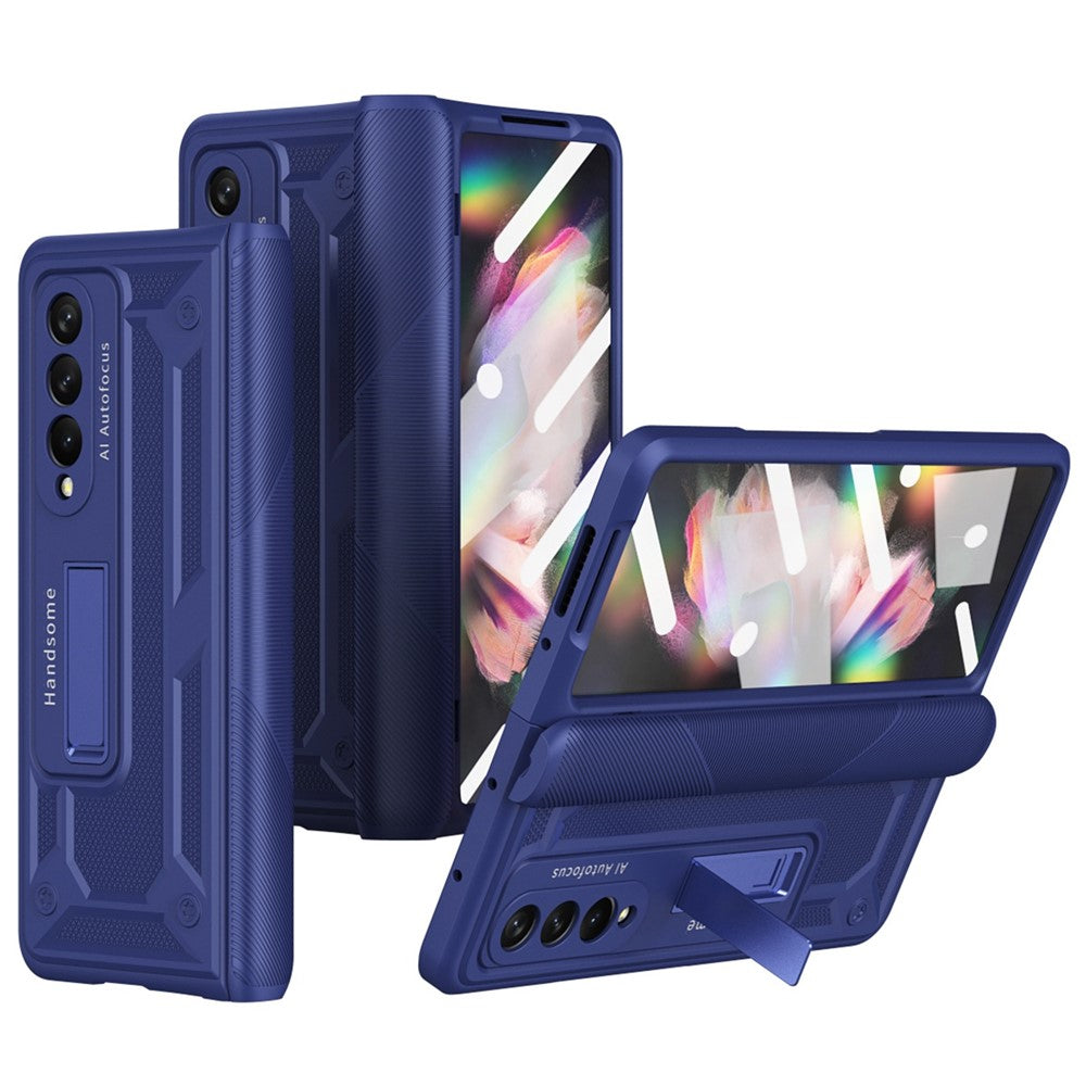 Til Samsung Galaxy Z Fold4 5G Anti-drop Sammenklappeligt Telefoncover Kickstand Magnetisk Hængsel Smartphone Cover med Hærdet Glas Skærmbeskyttelsesfilm