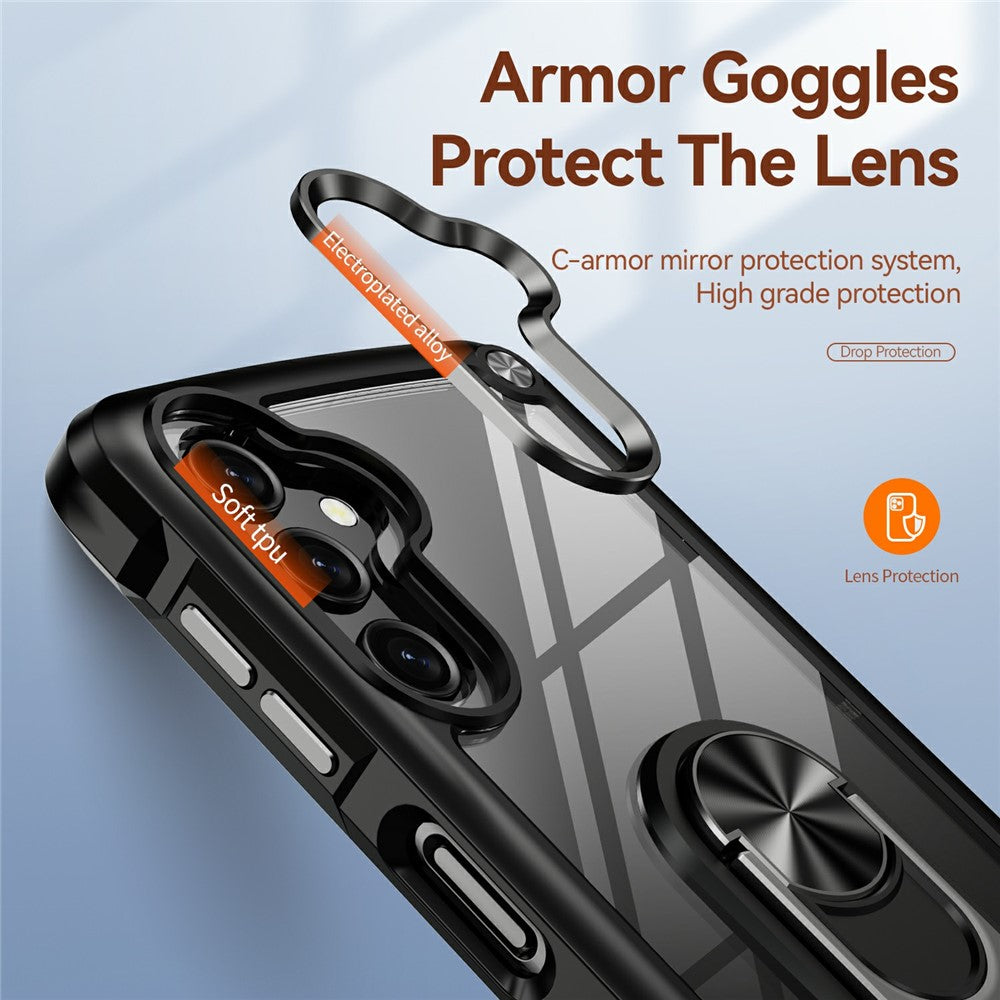 For Samsung Galaxy A26 5G Case Alloy Lens Frame PC + TPU Kickstand Phone Back Cover