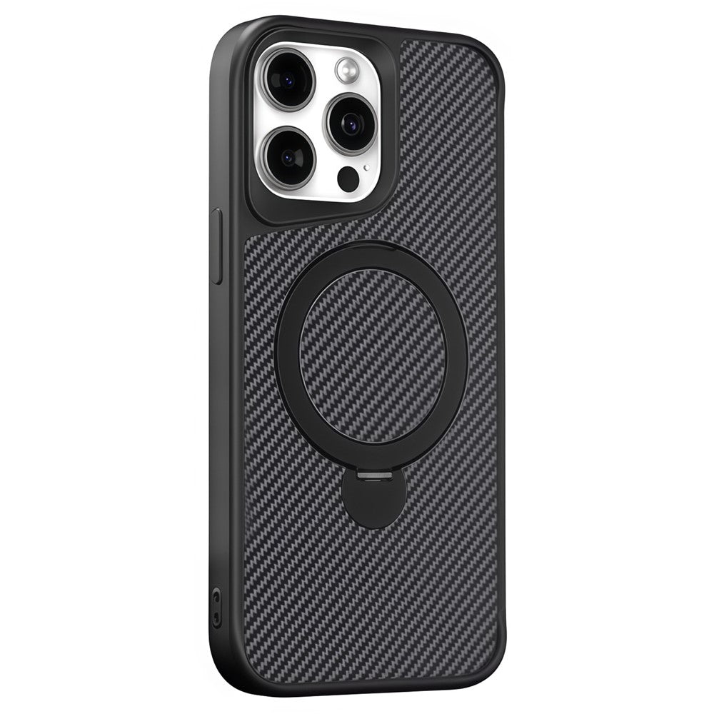 For iPhone 15 Pro Max Phone Case with Magnetic Kickstand TPU + PC Carbon Fiber Back Cover