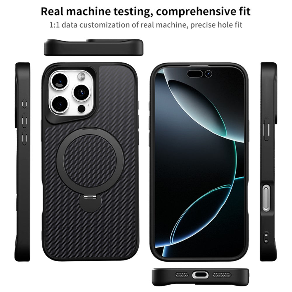 Til iPhone 15 Pro Max cover med magnetisk støttefod TPU + PC bagcover i kulfiber