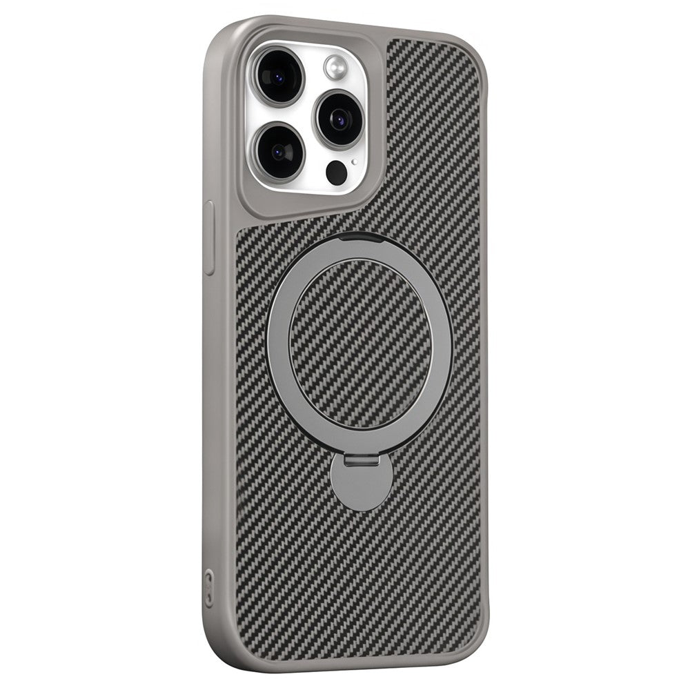 Til iPhone 15 Pro Max cover med magnetisk støttefod TPU + PC bagcover i kulfiber