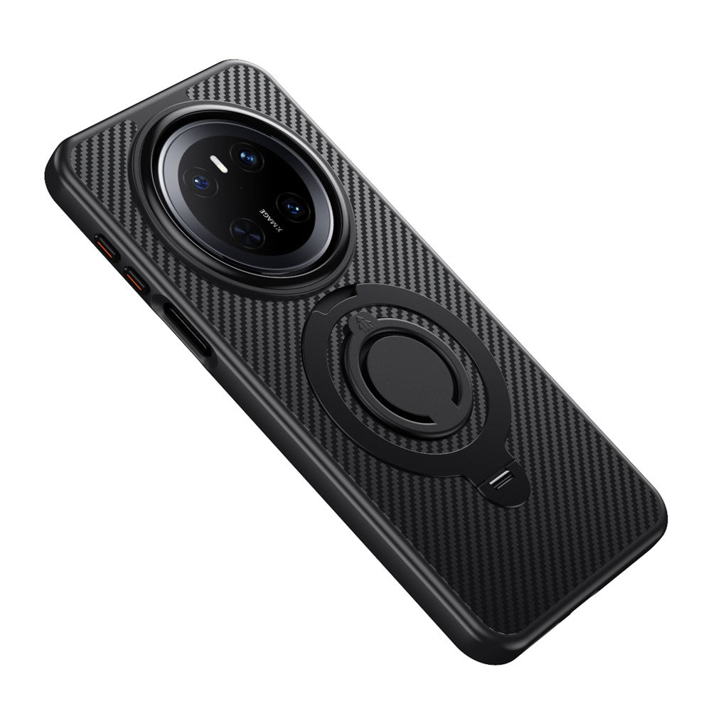 Magnetiskt skal för Huawei Mate 70, stativ, kolfiberstruktur, PC + TPU, bakstycke med silikonring