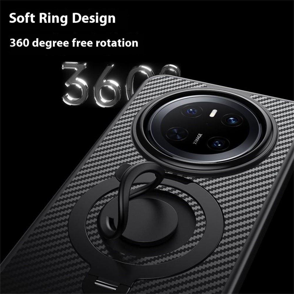 Magnetiskt skal för Huawei Mate 70, stativ, kolfiberstruktur, PC + TPU, bakstycke med silikonring