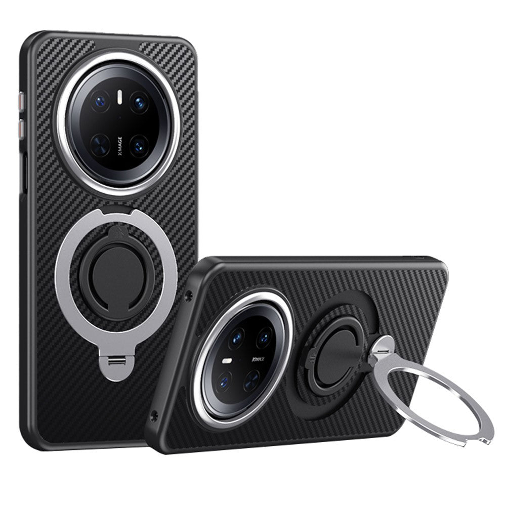 Magnetiskt skal för Huawei Mate 70, stativ, kolfiberstruktur, PC + TPU, bakstycke med silikonring